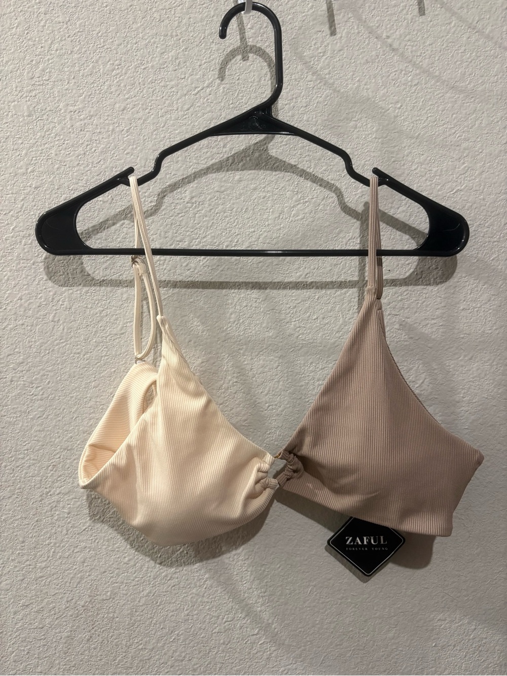 Zaful Two-Tone Ribbed swim top & bottoms — Cream and Taupe set XL